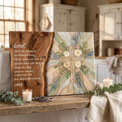 Christian Wood & Resin Floral Cross Cutting Board